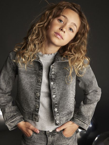 Topp Rib Langermet Med Strass Light Grey Melange Creamie 