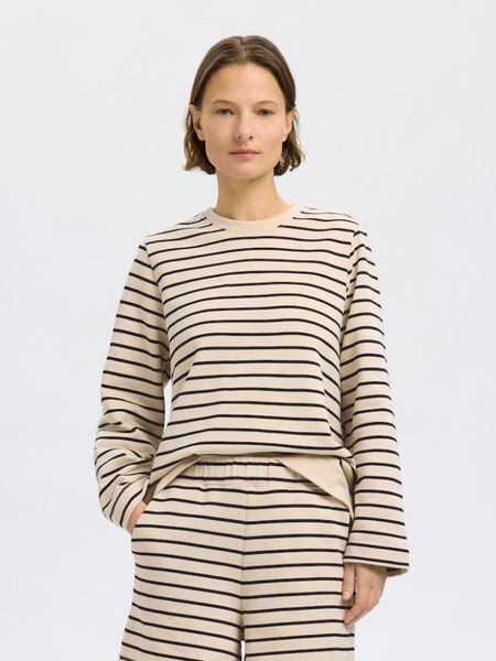 Elise Collegegenser O-Neck Striped Black Birch Selected Femme