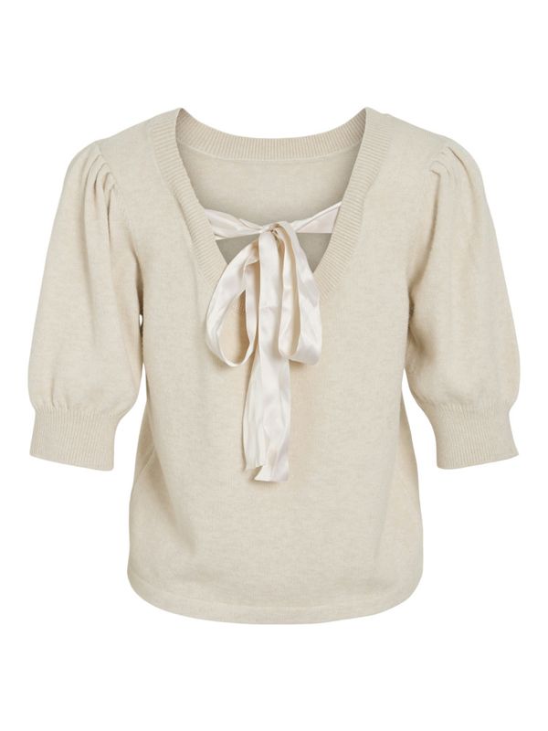 Viril SS Bow Detail Knit Top Super Light Natural VILA