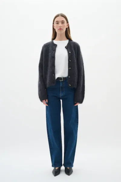 Cardigan Jetra Mohair Dark Grey Melange In Wear 