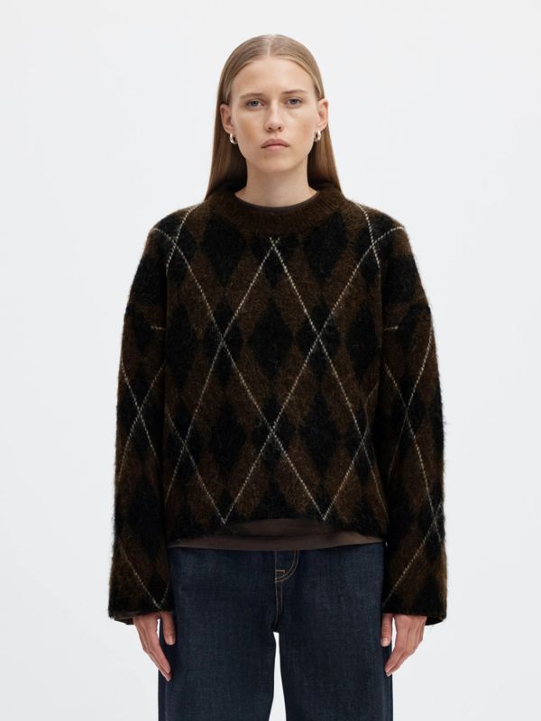 Lulu Brushed Argyle Knit O-Neck Delicioso Black Selected Femme
