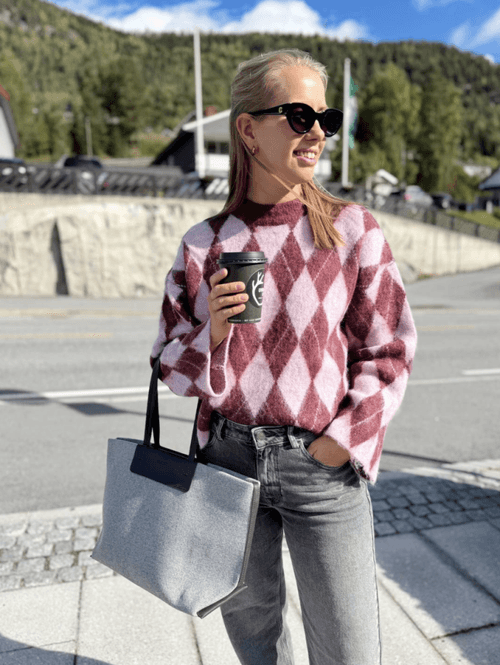 Hovedbilde Lulu Brushed Argyle Knit O-Neck Tawny Port ...