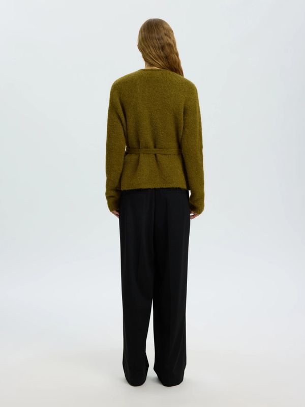 Gabella LS Knit Belt Cardigan Fir Green Selected Femme