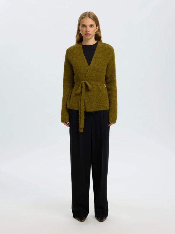Gabella LS Knit Belt Cardigan Fir Green Selected Femme